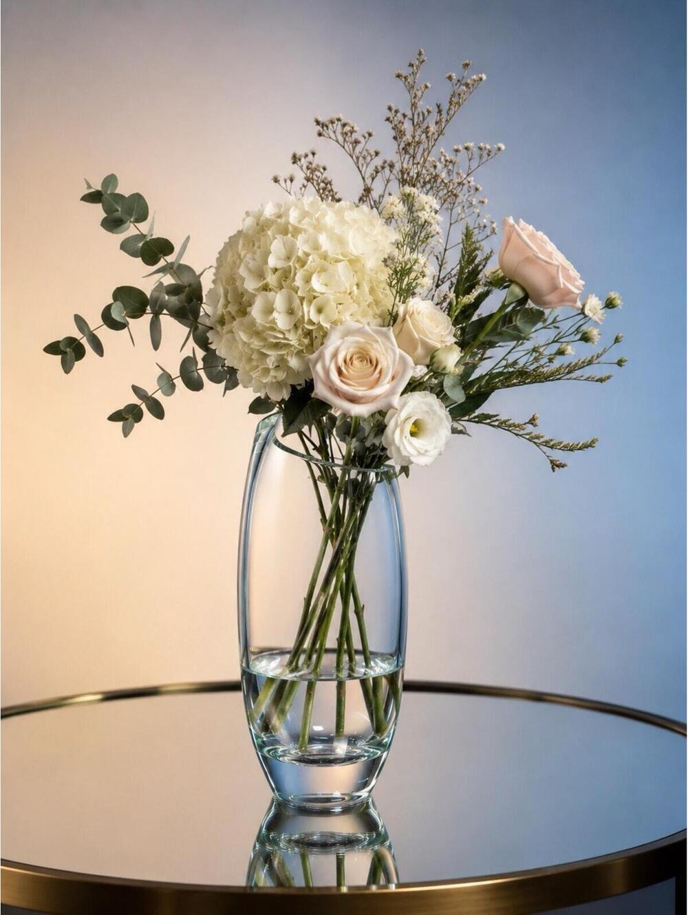 Scandinavian Vintage 1960s Heavy Clear Art Glass Vase Asymmetric Rim, 3.5x10” - Picture 1 of 11